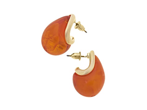Riley Gold Tone Marbled Resin Orange Earrings