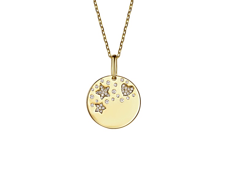 Clear Cubic Zirconia, 14k Gold Plated over Brass Heart & Lucky Star Pendant Necklace for Kid's
