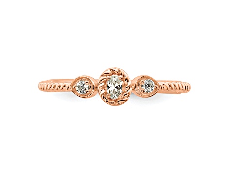 14K Rose Gold Roped Band Petite Oval Diamond Ring 0.13ctw