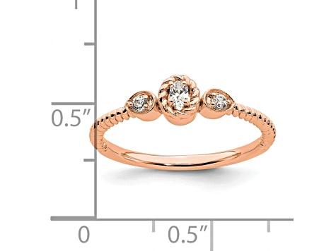 14K Rose Gold Roped Band Petite Oval Diamond Ring 0.13ctw