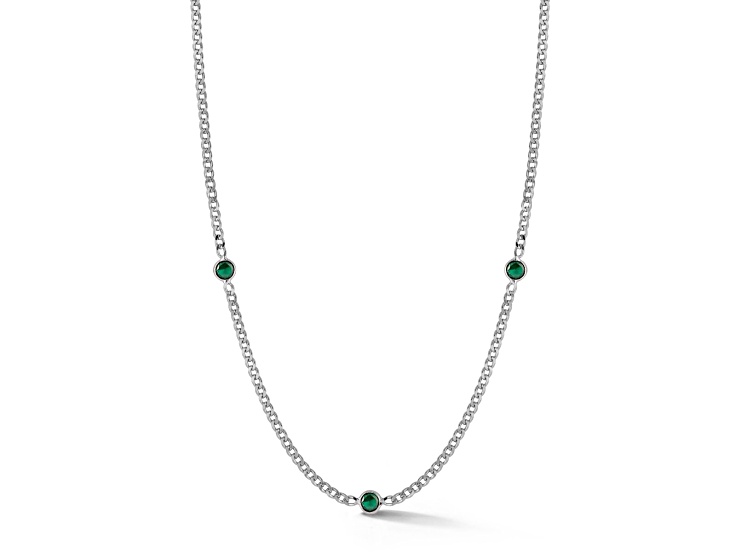 Sterling Statements Rhodium Over Sterling Silver 3-Stone Green CZ Curb Chain Necklace