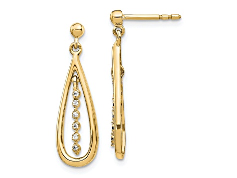 10k Yellow Gold Diamond Teardrop Dangle Earrings