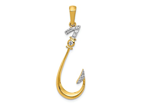 diamond fish hook jewelry 14K Two-tone Gold Diamond Fish Hook Pendant