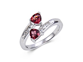 Trillion Garnet with White Topaz Accents Sterling Silver Ring, 1.22ctw