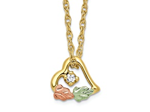 10k Yellow Gold With 12k Rose and Green Gold Accent Diamond Heart Pendant With 18 Inch Ropa Chain