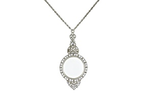 1928 Jewelry Silver Tone Crystal Filigree Magnifying Glass Necklace