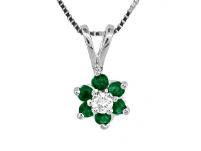 0.24ctw Emerald with Diamond Accent Flower Design  Pendant 14k White Gold