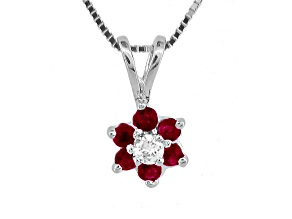 0.24ctw Ruby with Diamond Accent Flower Design  Pendant 14k White Gold