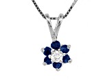 0.24ctw Blue Sapphire with White Diamond Accent Flower Design Pendant 14k White Gold