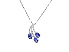 Rhodium Over Sterling Silver 7x5mm Oval Tanzanite and White Cubic Zirconia Pendant 2.37ctw