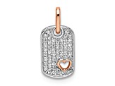 14k White Gold and 14k Rose Gold Small Dog Tag with Heart Diamond Pendant