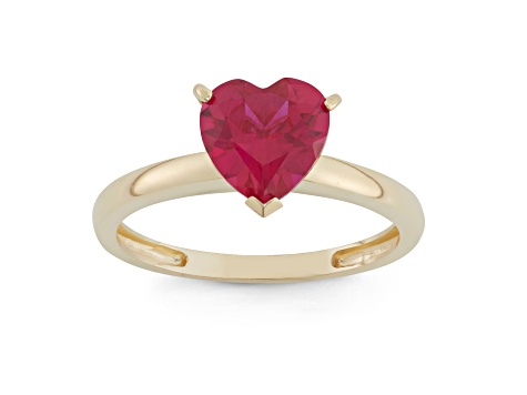Lab Created Ruby 10K Yellow Gold Heart Ring 2.15ctw