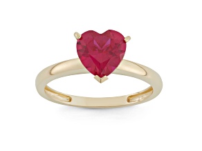 Lab Created Ruby 10K Yellow Gold Heart Ring 2.15ctw