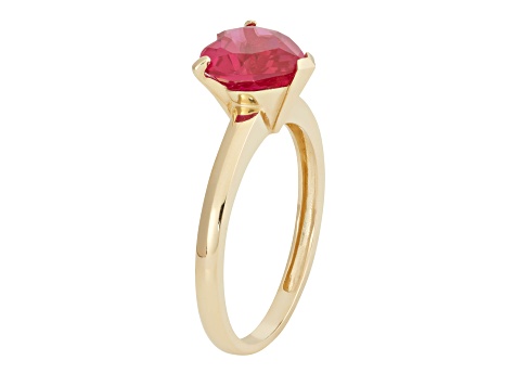 Lab Created Ruby 10K Yellow Gold Heart Ring 2.15ctw