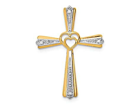 14K Yellow Gold with Rhodium Diamond Cross Pendant