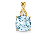 10k Yellow Gold 1.715 cttw Checkerboard Blue Aquamarine March Birthstone and Diamond Pendant