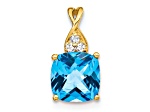 10k Yellow Gold 1.715 cttw Checkerboard Blue Topaz December Birthstone and Diamond Pendant