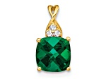 10k Yellow Gold 1.715cttw Checkerboard Lab Created Green Emerald May Birthstone and Diamond Pendant