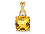 10k Yellow Gold 1.715 cttw Checkerboard Yellow Citrine November Birthstone and Diamond Pendant