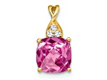 10k Yellow Gold 1.715 cttw Checkerboard Lab Created Pink Sapphire Birthstone and Diamond Pendant