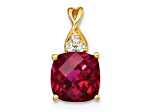 10k Yellow Gold 1.89 cttw Checkerboard Lab Created Red Ruby July Birthstone and Diamond Pendant