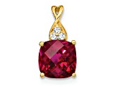 10k Yellow Gold 1.89 cttw Checkerboard Lab Created Red Ruby July Birthstone and Diamond Pendant