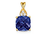 10k Yellow Gold 1.715 cttw Checkerboard Lab Created Blue Sapphire Birthstone and Diamond Pendant