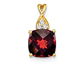 10k Yellow Gold 1.715 cttw Checkerboard Red Garnet January Birthstone and Diamond Pendant