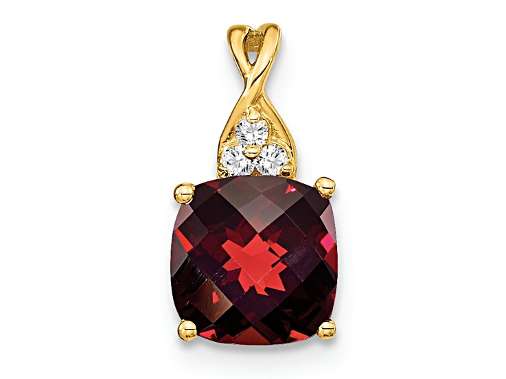 10k Yellow Gold 1.715 cttw Checkerboard Red Garnet January Birthstone and Diamond Pendant