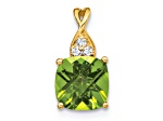 10k Yellow Gold 1.89 cttw Checkerboard Green Peridot August Birthstone and Diamond Pendant