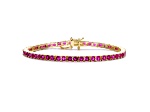 3mm Ruby Red Cubic Zirconia, 14K Gold over Sterling Silver Tennis Bracelet