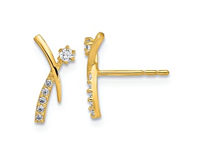14k Yellow Gold Polished Fancy Cubic Zirconia Stud Earrings