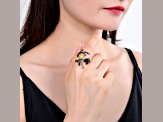 Amethyst and Green Nanocrystal 14K Gold Over and Black Rhodium Over Sterling Silver Ring