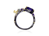 Amethyst and Green Nanocrystal 14K Gold Over and Black Rhodium Over Sterling Silver Ring