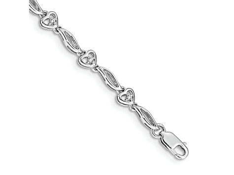 Rhodium Over 10k White Gold Polished Diamond Heart Bracelet