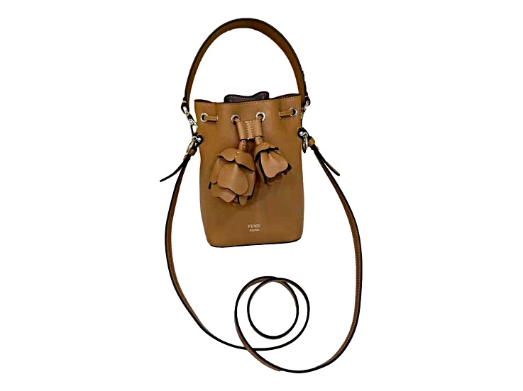 FENDI Calfskin F is 3D Flower Mini Mon Tresor Bucket Bag Brown Tan