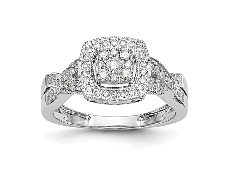 Rhodium Over 14K White Gold Lab Grown Diamond Cluster Engagement Ring 0.39ctw