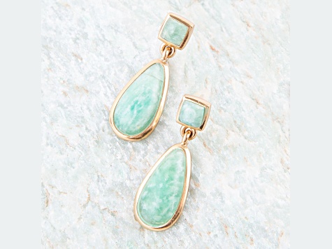 Barse Jewelry Blue Amazonite Gold Tone Teardrop Earrings