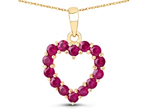 Pink Ruby 10K Yellow Gold Open Heart Pendant with Rope Chain