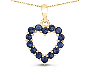 Blue Sapphire 10K Yellow Gold Open Heart Pendant with Rope Chain
