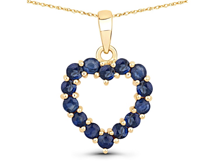 Blue Sapphire 10K Yellow Gold Open Heart Pendant with Rope Chain