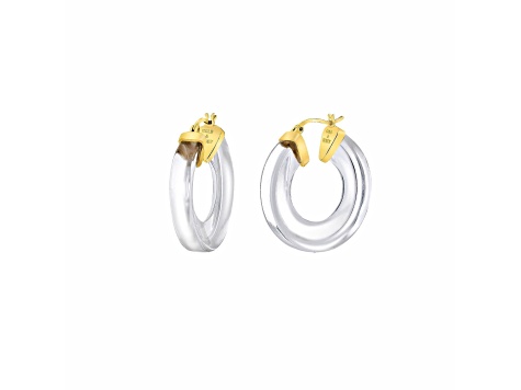 14K Yellow Gold Over Sterling Silver Clear Chunky V-Hoop Acrylic Earrings