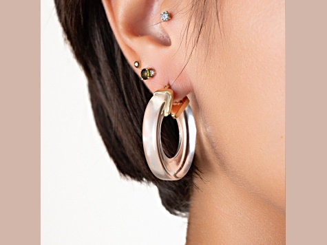 14K Yellow Gold Over Sterling Silver Clear Chunky V-Hoop Acrylic Earrings