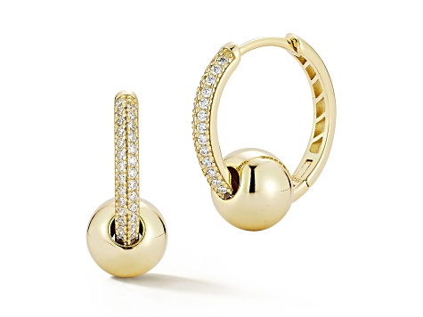 Rachel Zoe 14K Yellow Gold Over Sterling Silver Pave Hoop Ball Earrings with Cubic Zirconia