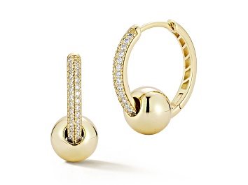 Picture of Rachel Zoe 14K Yellow Gold Over Sterling Silver Pave Hoop Ball Earrings with Cubic Zirconia