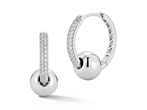 Rachel Zoe Rhodium Over Sterling Silver Pave Hoop Ball Earrings with Cubic Zirconia