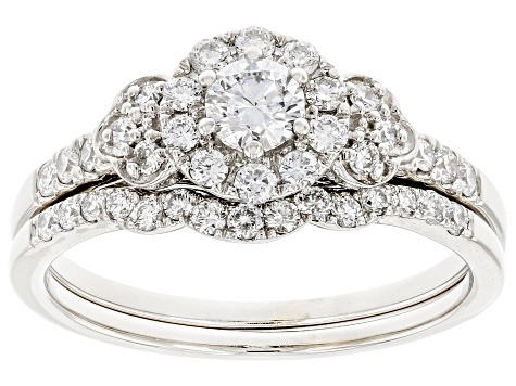 White Lab-Grown Diamond 14kt White Gold Bridal Ring Set 0.75ctw