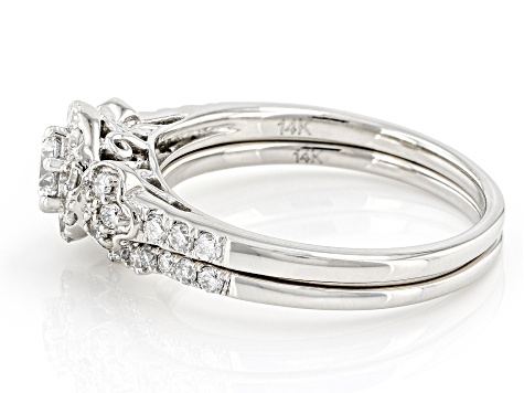 White Lab-Grown Diamond 14kt White Gold Bridal Ring Set 0.75ctw