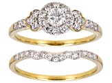 White Lab-Grown Diamond 14kt Yellow Gold Bridal Ring Set 0.75ctw