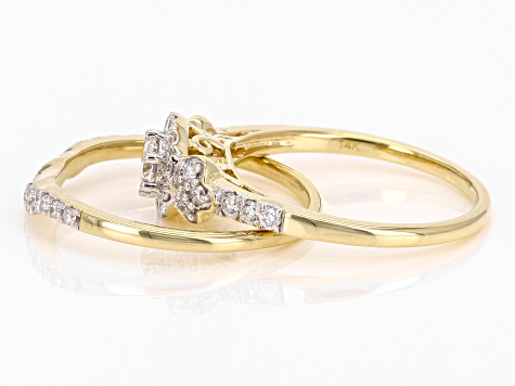 White Lab-Grown Diamond 14kt Yellow Gold Bridal Ring Set 0.75ctw